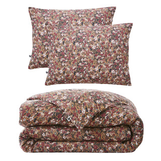 Parure de lit 240 x 220 cm gaze de coton camel et fleuri - ISABELA 1