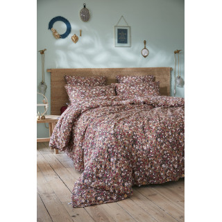 Parure de lit 240 x 220 cm gaze de coton camel et fleuri - ISABELA 1