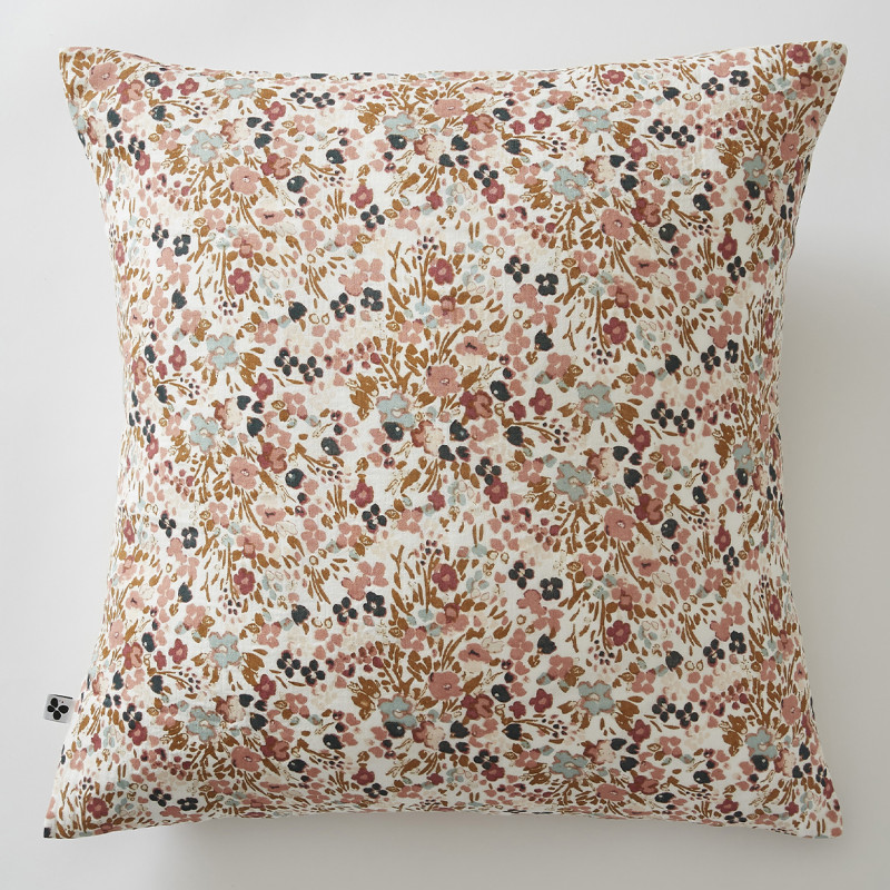Lot 2 taies 60 x 60 cm en gaze de coton écru et fleuri - ISABELA 2