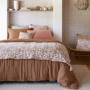 Lot de 2 Coussins Carrés 40 x 40 cm en Gaze de Coton Écru / Motif Fleuri Déhoussables avec Ouverture Zippée - ISABELA 2