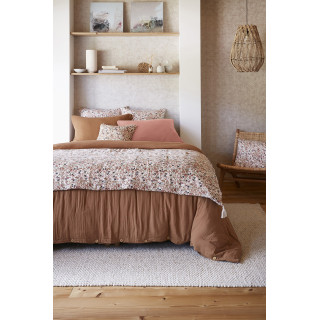 Édredon 90 x 200 cm en gaze de coton écru et fleuri - ISABELA 2