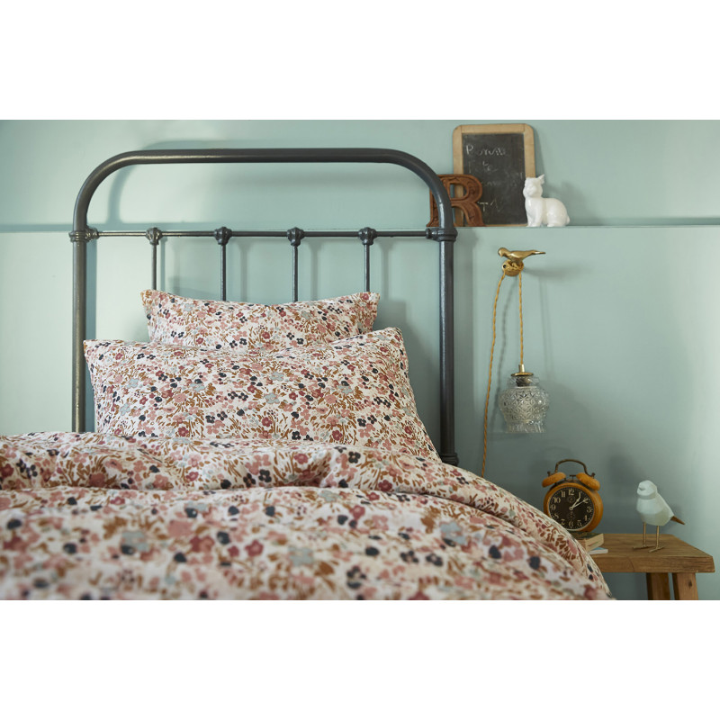 Housse de couette 200 x 200 gaze de coton écru et fleuri - ISABELA 2