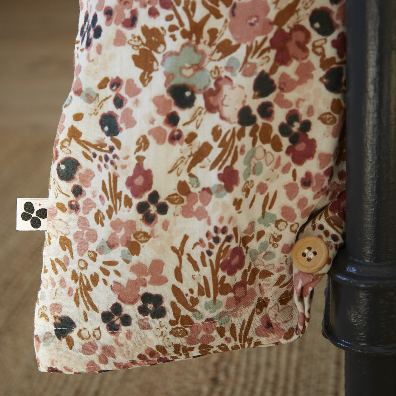 Housse de couette 240 x 220 gaze de coton écru et fleuri - ISABELA 2