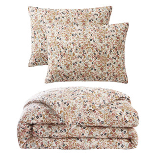 Parure de lit 240 x 220 cm gaze de coton écru et fleuri - ISABELA 2