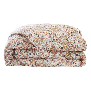 Housse de couette 260 x 240 gaze de coton écru et fleuri - ISABELA 2