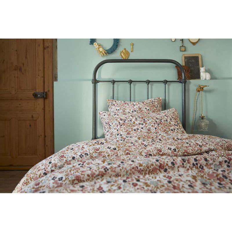 Lot 2 taies 60 x 60 cm en gaze de coton écru et fleuri - ISABELA 2