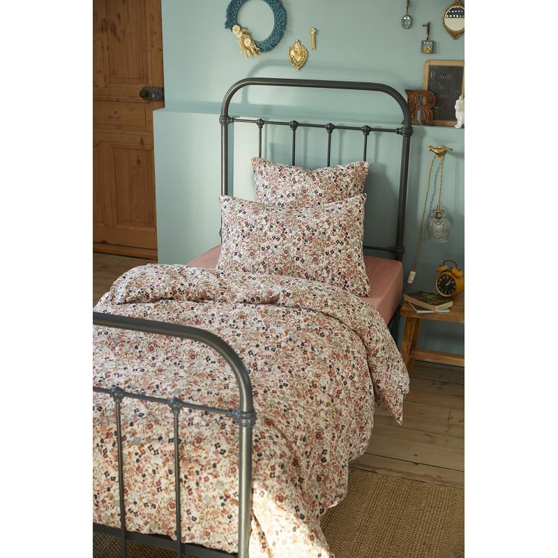 Lot 2 taies 60 x 60 cm en gaze de coton écru et fleuri - ISABELA 2