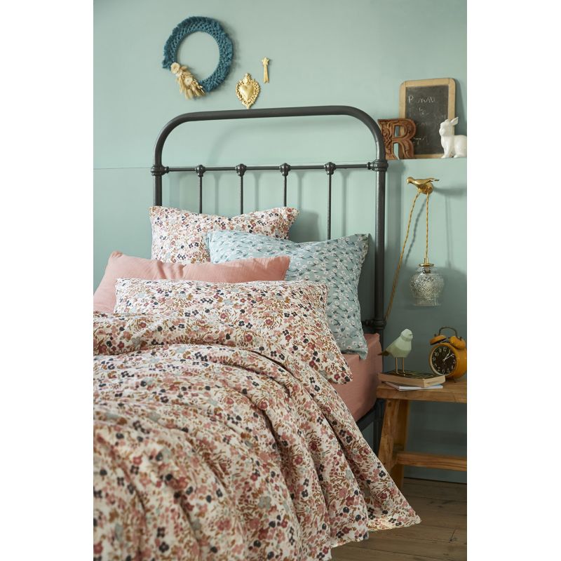 Housse de couette 200 x 200 gaze de coton écru et fleuri - ISABELA 2