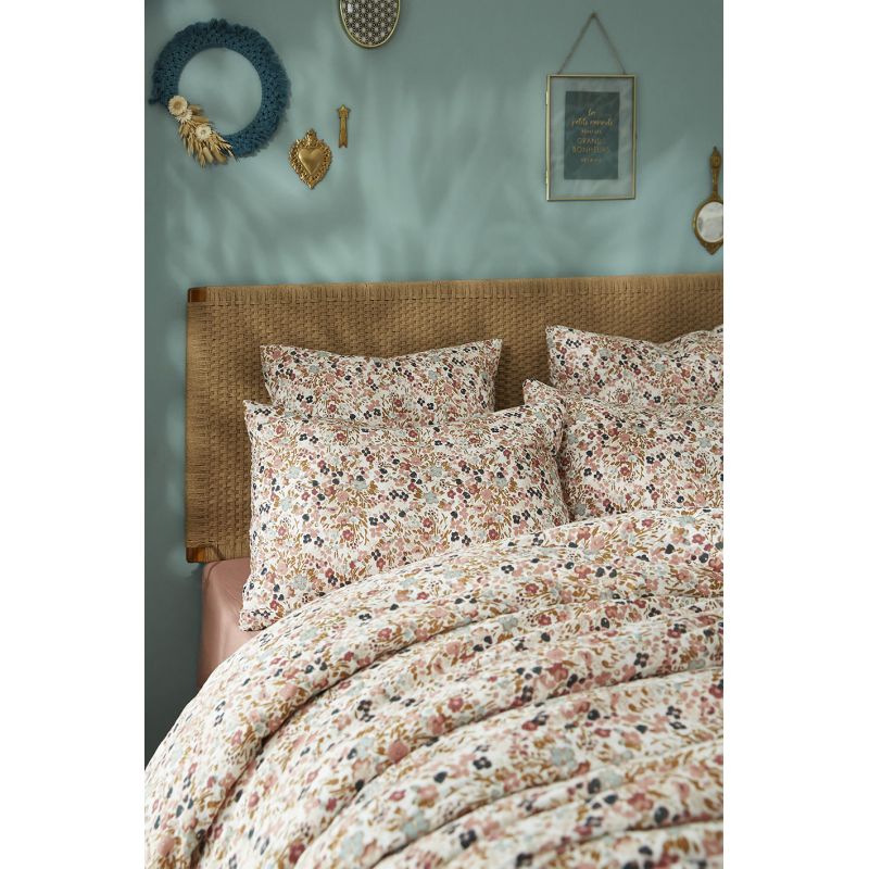 Parure de lit 200 x 200 cm gaze de coton écru et fleuri - ISABELA 2