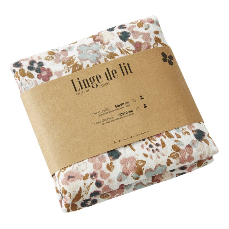 Parure de lit 200 x 200 cm gaze de coton écru et fleuri - ISABELA 2