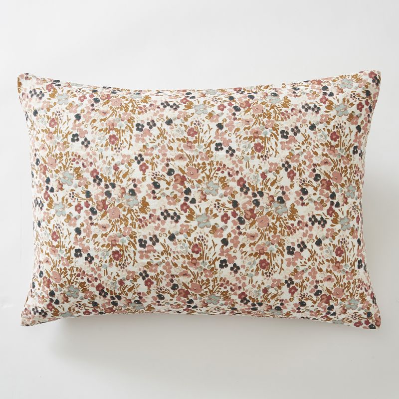 Parure de lit 240 x 220 cm gaze de coton écru et fleuri - ISABELA 2