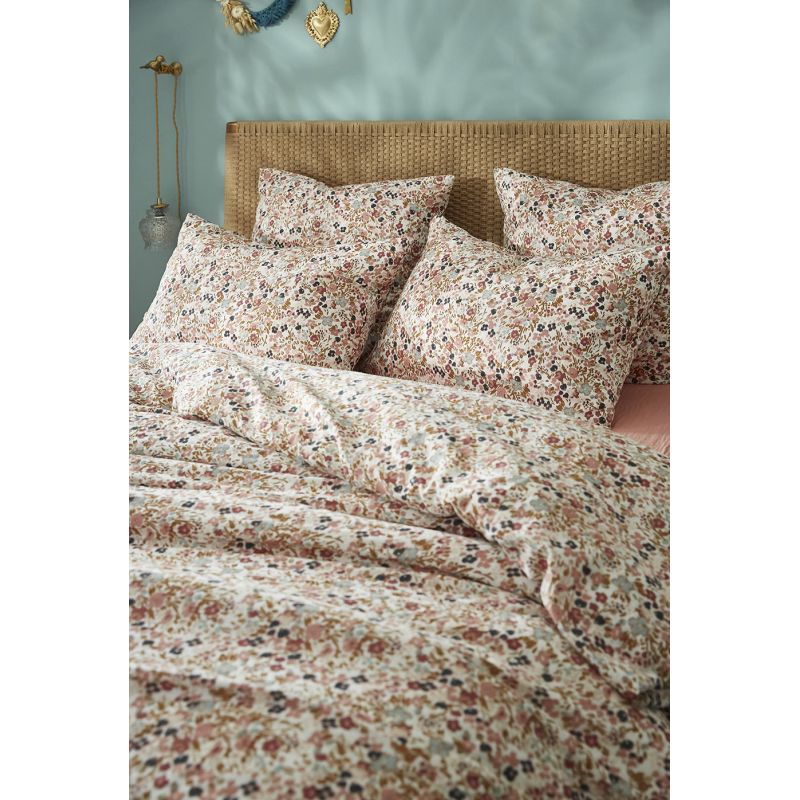 Parure de lit 260 x 240 cm gaze de coton écru et fleuri - ISABELA 2
