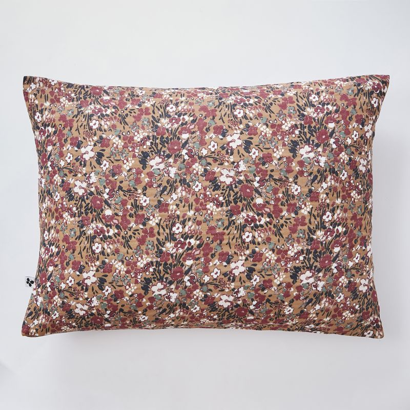 Parure de lit 200 x 200 cm gaze de coton camel et fleuri - ISABELA 1