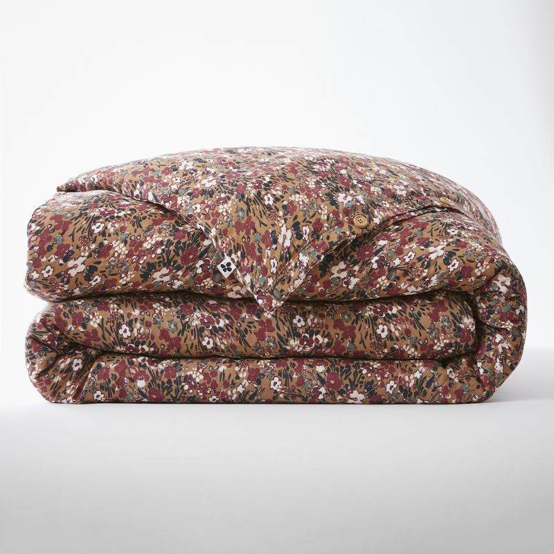Housse de couette 240 x 220 gaze de coton camel et fleuri - ISABELA 1