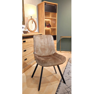 Lot de 2 Chaises en Velours Taupe Marron Rembourrées pieds en Métal Noir - NANY