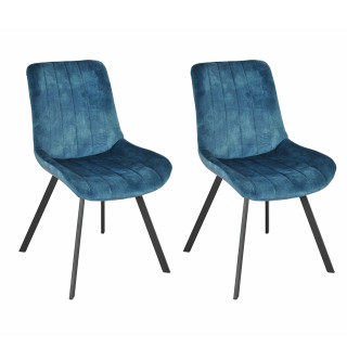 Lot de 2 Chaises en Velours Bleu Rembourrées pieds en Métal Noir - NANY