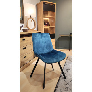 Lot de 2 Chaises en Velours Bleu Rembourrées pieds en Métal Noir - NANY