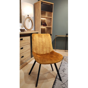 Lot de 2 Chaises en Velours Jaune Rembourrées pieds en Métal Noir - NANY
