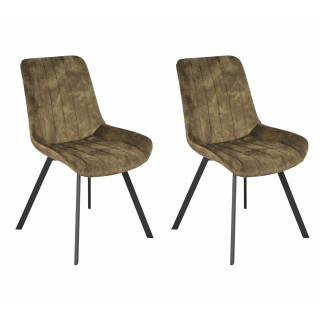 Lot de 2 Chaises en Velours Vert Kaki Rembourrées pieds en Métal Noir - NANY