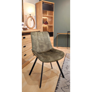 Lot de 2 Chaises en Velours Vert Kaki Rembourrées pieds en Métal Noir - NANY