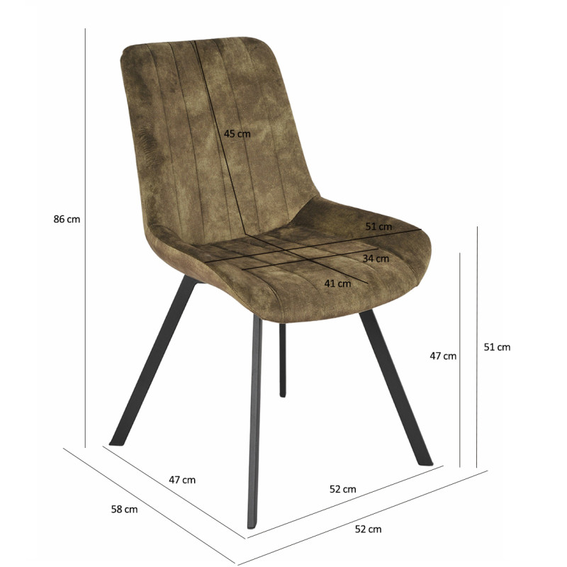 Lot de 2 Chaises en Velours Vert Kaki Rembourrées pieds en Métal Noir - NANY