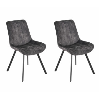 Lot de 2 Chaises en Velours Gris Anthracite Rembourrées pieds en Métal Noir - NANY