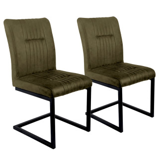 Lot de 2 chaises en tissu microfibre vert vintage effet simili avec pied métal noir - VIVI 2