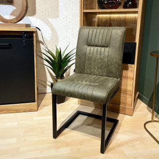 Lot de 2 chaises en tissu microfibre vert vintage effet simili avec pied métal noir - VIVI 2