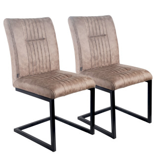 Lot de 2 chaises en tissu microfibre marron taupe vintage effet simili avec pied métal noir - VIVI 2
