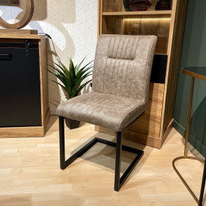 Lot de 2 chaises en tissu microfibre marron taupe vintage effet simili avec pied métal noir - VIVI 2