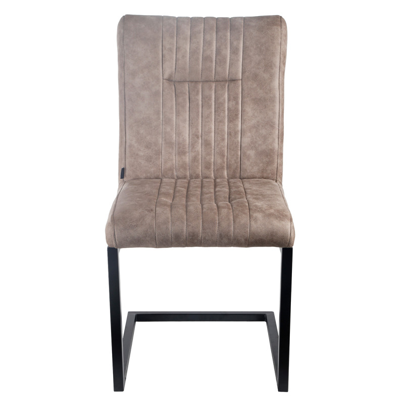 Lot de 2 chaises en tissu microfibre marron taupe vintage effet simili avec pied métal noir - VIVI 2