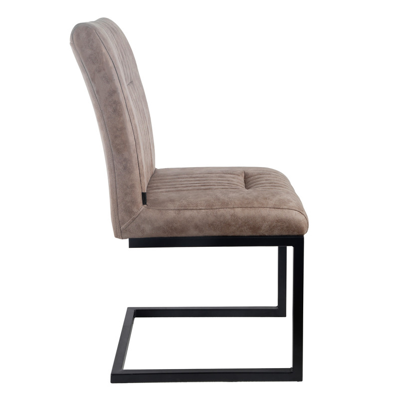 Lot de 2 chaises en tissu microfibre marron taupe vintage effet simili avec pied métal noir - VIVI 2