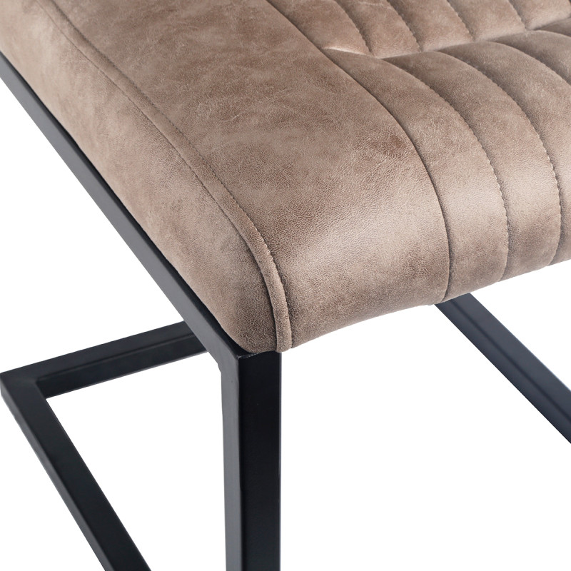 Lot de 2 chaises en tissu microfibre marron taupe vintage effet simili avec pied métal noir - VIVI 2