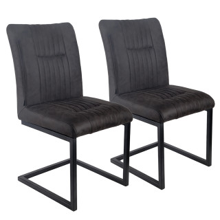 Lot de 2 chaises en tissu microfibre gris anthracite vintage effet simili avec pieds métal noir - VIVI 2