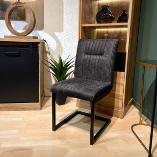 Lot de 2 chaises en tissu microfibre gris anthracite vintage effet simili avec pieds métal noir - VIVI 2
