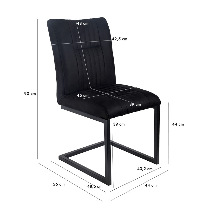 Lot de 2 chaises en tissu microfibre noir vintage effet simili avec pied métal noir - VIVI 2