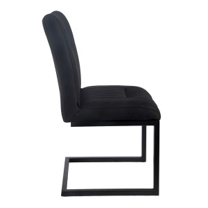 Lot de 2 chaises en tissu microfibre noir vintage effet simili avec pied métal noir - VIVI 2