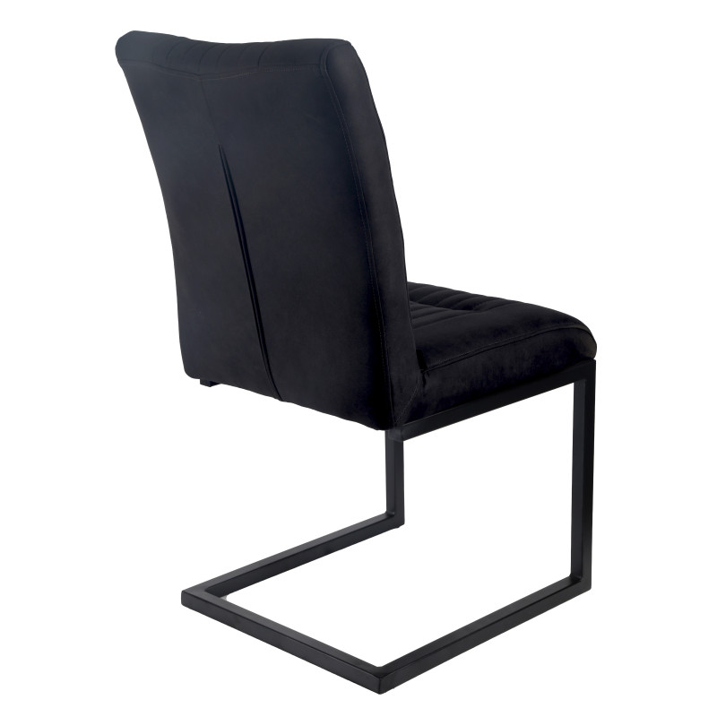 Lot de 2 chaises en tissu microfibre noir vintage effet simili avec pied métal noir - VIVI 2