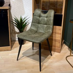 Lot de 2 chaises tissu microfibre vert vintage effet simili avec poignée et pieds noirs - MUSE 2
