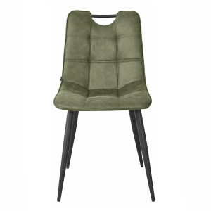 Lot de 2 chaises tissu microfibre vert vintage effet simili avec poignée et pieds noirs - MUSE 2