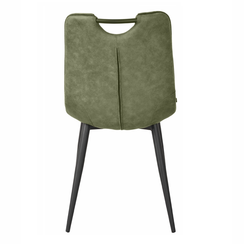 Lot de 2 chaises tissu microfibre vert vintage effet simili avec poignée et pieds noirs - MUSE 2