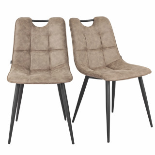Lot de 2 chaises en tissu microfibre taupe vintage effet simili avec poignée et pieds métal noirs MUSE 2