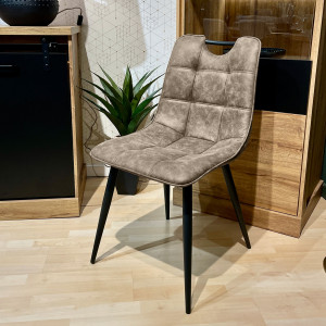 Lot de 2 chaises en tissu microfibre taupe vintage effet simili avec poignée et pieds métal noirs MUSE 2