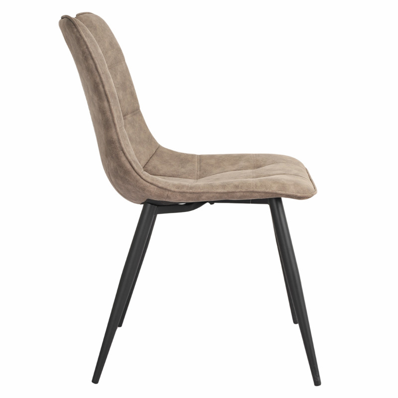 Lot de 2 chaises en tissu microfibre taupe vintage effet simili avec poignée et pieds métal noirs MUSE 2