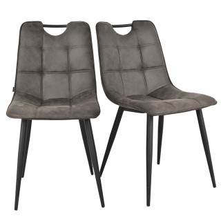 Lot de 2 chaises en tissu microfibre gris anthracite effet simili avec poignée et pieds métal noirs - MUSE 2