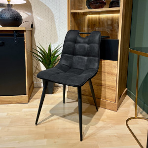 Lot de 2 chaises en tissu microfibre noir vintage effet simili avec poignée et pieds métal noirs - MUSE 2