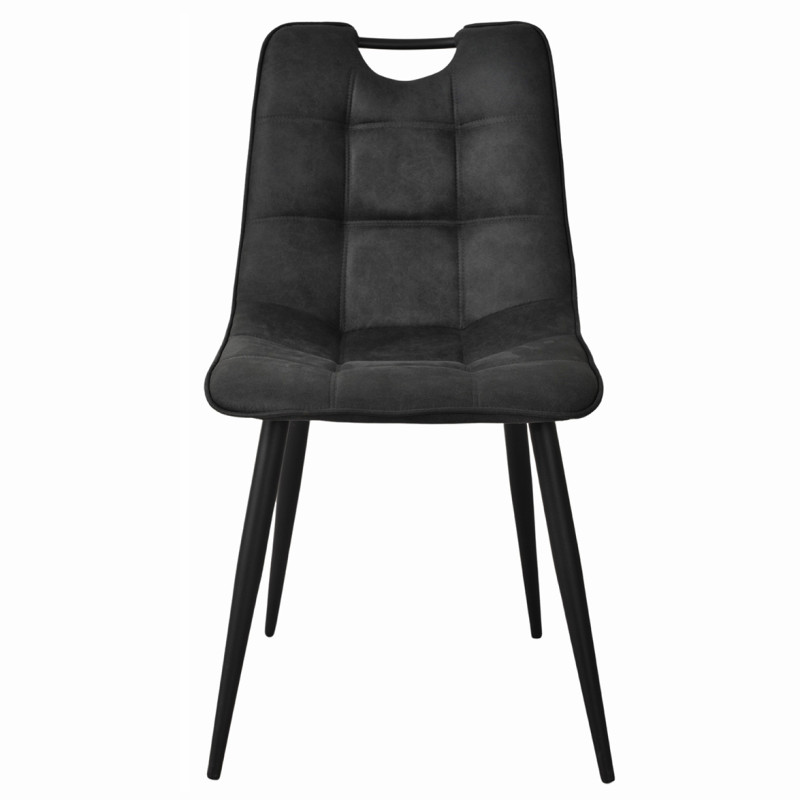 Lot de 2 chaises en tissu microfibre noir vintage effet simili avec poignée et pieds métal noirs - MUSE 2