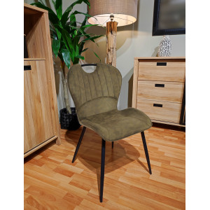 Lot de 2 Chaises Microfibre Vert aspect vieilli pieds en Métal Noir - WILLY 2