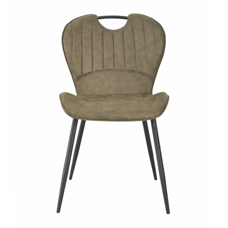 Lot de 2 Chaises Microfibre Vert aspect vieilli pieds en Métal Noir - WILLY 2