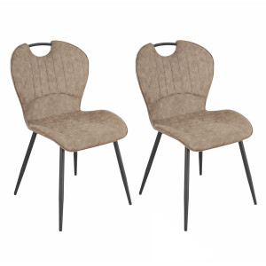 Lot de 2 Chaise Microfibre Marron Taupe aspect vieilli pieds en Métal Noir - WILLY 2